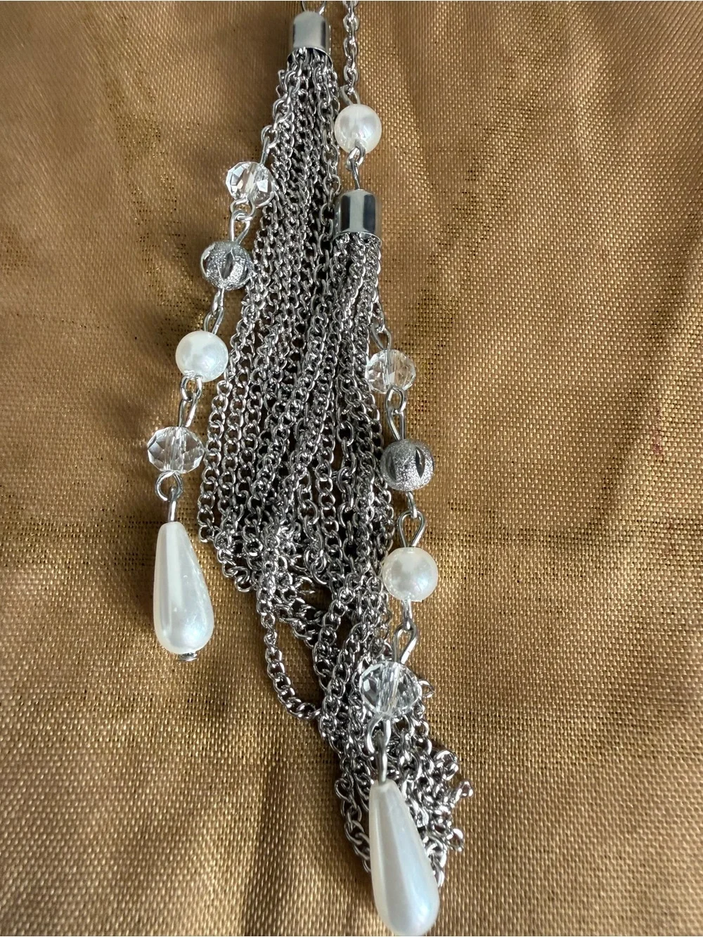 paparazzi Silver Pearl Tassel Multi-Chain Necklace